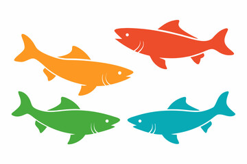 set of Salmon icon vector silhouette illustration isolated on white background