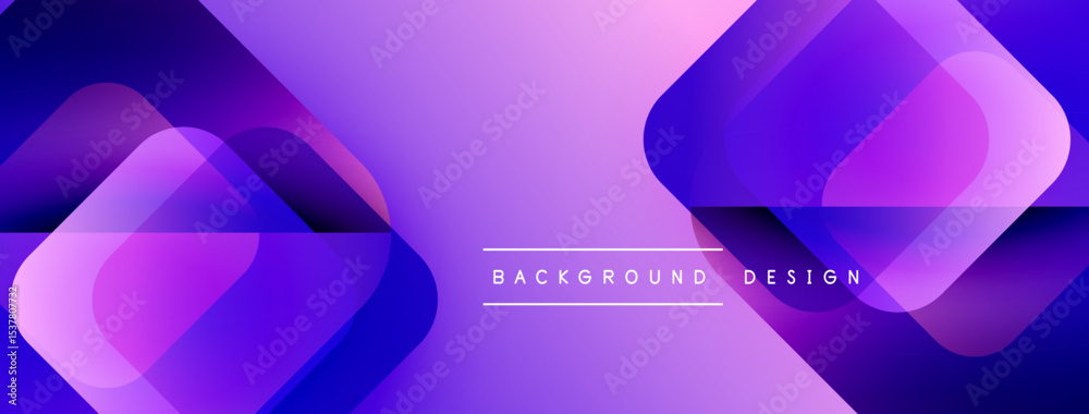 Poster Abstract purple design features overlapping shapes, gradients. Modern background ideal for digital projects, presentations.