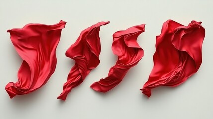 Four pieces of red fabric floating in air