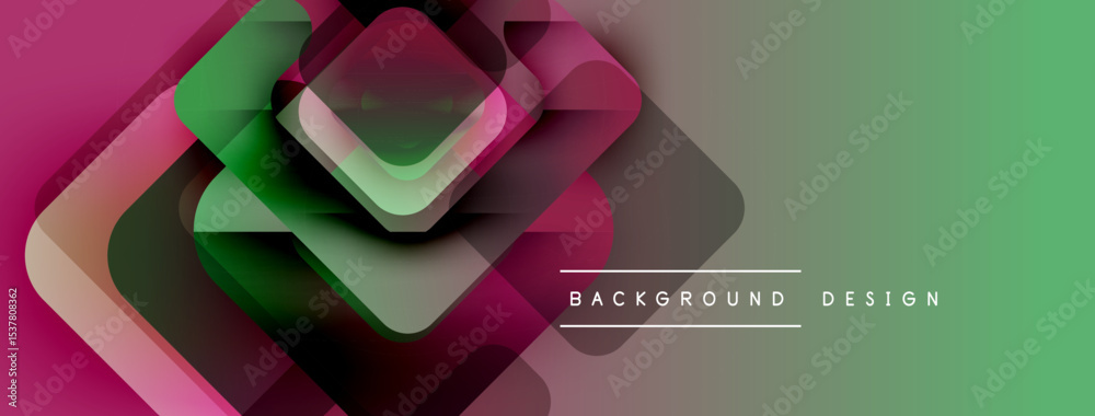 Poster Abstract geometric shapes overlap. Gradient colors blend from pink to green. Modern design elements create dynamic visual texture.