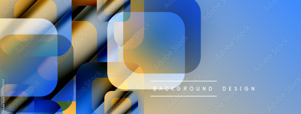 Poster Abstract geometric shapes overlap, creating dynamic blue, gold gradient effect. Modern design element for backgrounds.