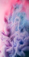Haze splash. Smoke fluid. Colorful explosion paint flow. Art mist spill blur pink purple blue vapor water fantasy blend background.