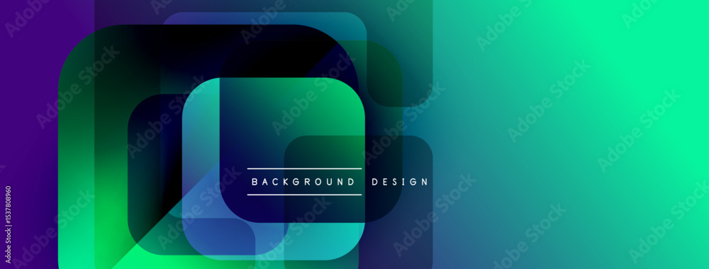 Poster abstract geometric shapes overlap, creating vibrant gradient effect. modern design elements suggest 