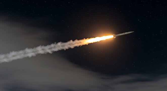 Rocket Launch at Night: Fiery Ascent into the Cosmos