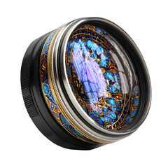 Focus enhancer lens in fractal glass housing, isolated with white background