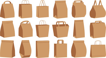 Brown paper bags mockup collection for packaging design and branding presentation vector illustration editable stock vector illustration