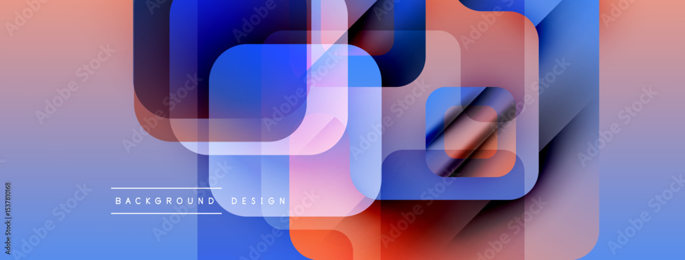 Poster Abstract geometric pattern. Overlapping squares, rectangles create dynamic visual effect. Gradient colors blend smoothly. Modern design element.