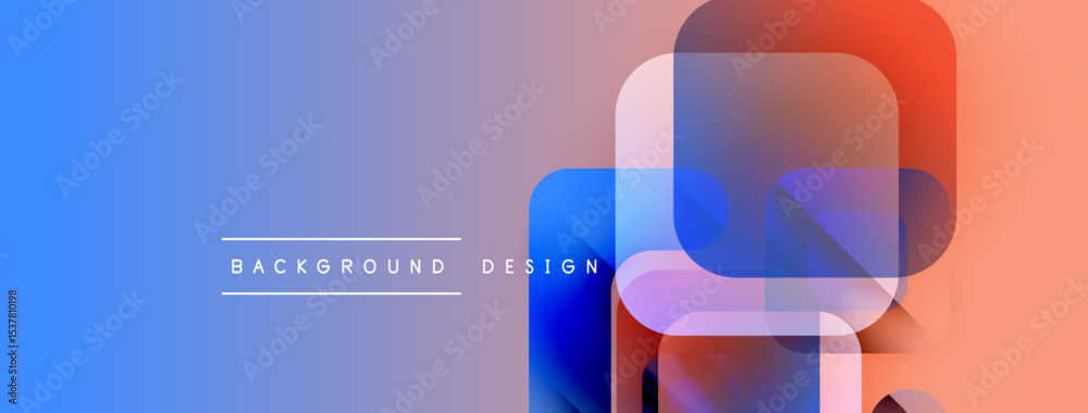 Poster abstract geometric shapes overlap. blue, pink, orange gradients create modern background design. tex