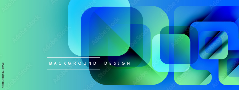 Fototapete abstract geometric shapes overlap, creating vibrant blue, green gradient. modern design elements sug