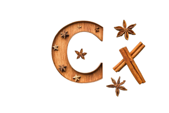 Wooden letter "C" with spices