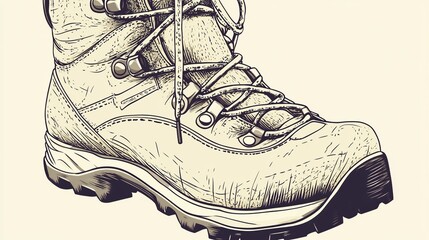 Detailed close-up of a hiking boot, featuring laces, eyelets, and textured sole