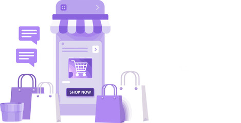 Obraz premium Discover the convenience of online shopping and explore social media marketing strategies today now online store editable stock vector illustration