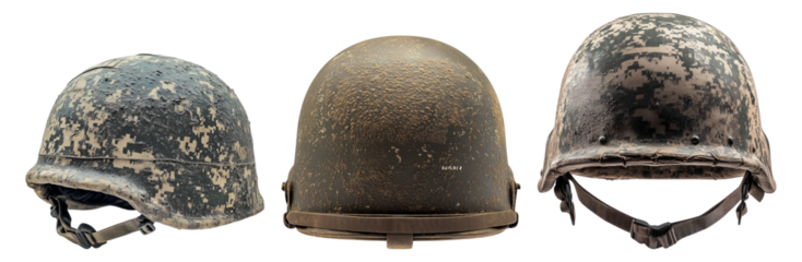 Various Military Helmets Displayed in Side Profile View