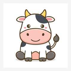 Minimal Flat Vector of Cute Cow with Bold Black Outline and Happy Expression No Gradients