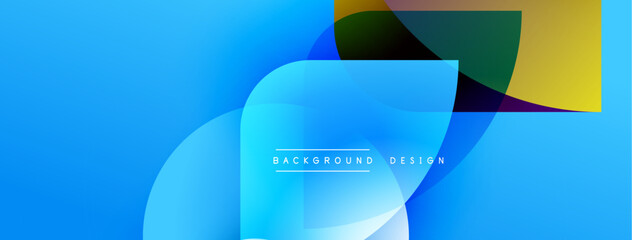 Abstract blue background. Overlapping shapes create dynamic visual effect. Modern design elements present clean aesthetic.