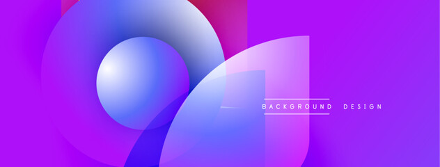 Abstract purple design features overlapping circles, gradients. Modern aesthetic suitable for banners, backgrounds, presentations. Vibrant colors create dynamic visual impact.