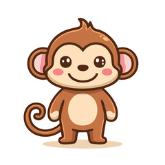 Minimal Flat Vector of Cute Monkey with Bold Black Outline and Happy Expression No Gradients
