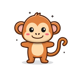Obraz premium Minimal Flat Vector of Cute Monkey with Bold Black Outline and Happy Expression No Gradients
