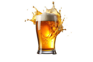 Amber Beer Splashing in a Glass Against Black Background A I G E N E R A T E D - P N G isolated on a transparent background