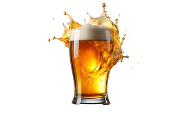 Amber Beer Splashing in a Glass Against Black Background A I G E N E R A T E D - P N G isolated on a transparent background