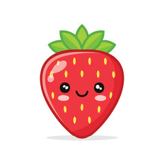 Obraz premium Minimal Flat Vector of Cute Strawberry with Bold Black Outline and Happy Expression No Gradient