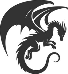 Black vector drawing of a flying dragon animal silhouette