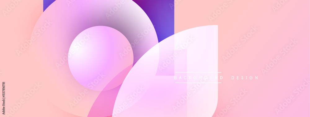 Poster abstract shapes overlap, creating soft gradients. pink, purple hues dominate design. minimal text pr