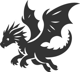 Black vector drawing of a flying dragon animal silhouette