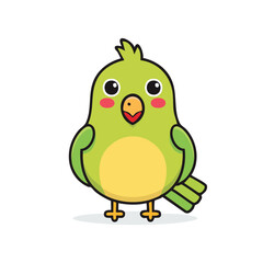 Minimal Flat Vector of a Cute Parrot with Bold Black Outline, Happy Expression, No Gradients