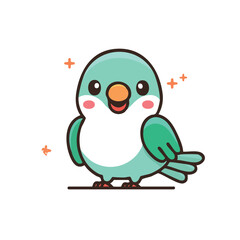 Minimal Flat Vector of a Cute Parrot with Bold Black Outline, Happy Expression, No Gradients