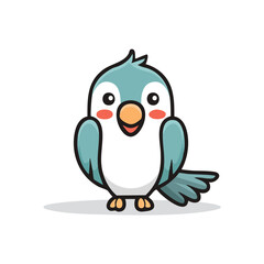 Minimal Flat Vector of a Cute Parrot with Bold Black Outline, Happy Expression, No Gradients