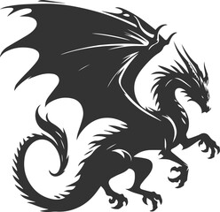 Black vector drawing of a flying dragon animal silhouette