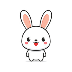 Obraz premium Minimal Flat Vector of a Cute Rabbit with Bold Black Outline, Happy Expression, No Gradients