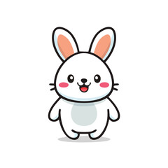 Obraz premium Minimal Flat Vector of a Cute Rabbit with Bold Black Outline, Happy Expression, No Gradients