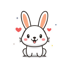 Fototapeta premium Minimal Flat Vector of a Cute Rabbit with Bold Black Outline, Happy Expression, No Gradients