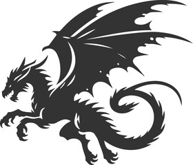 Black vector drawing of a flying dragon animal silhouette