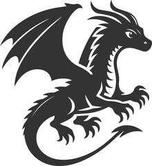 Black vector drawing of a flying dragon animal silhouette