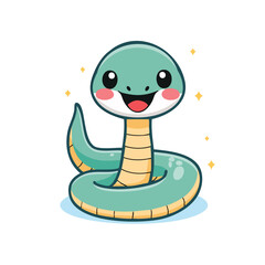 Fototapeta premium Minimal Flat Vector of a Cute Snake with Bold Black Outline, Happy Expression, No Gradients