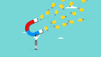 imagination to create new idea with woman holding big magnet to magnetize light bulb idea, creativity or innovation for new business, Idea Generation Strategies For Driving Innovation and Growth