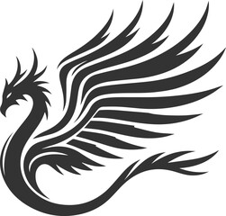 Black vector drawing of a flying dragon animal silhouette