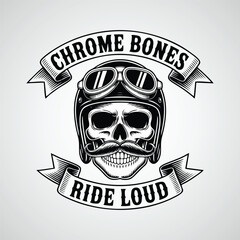 Fototapeta premium Gang skull logo vector, grinning skull with handlebar mustache and aviator helmet, with text 