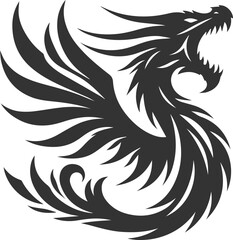 Black vector drawing of a flying dragon animal silhouette