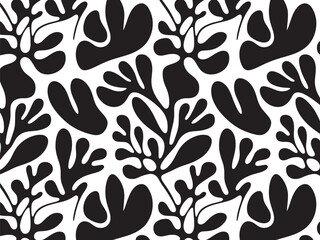 abstract botanical pattern black and white, abstract botanical background, silhouette background