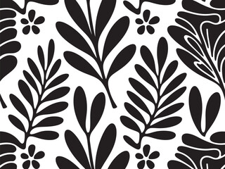 abstract botanical pattern black and white, abstract botanical background, silhouette background