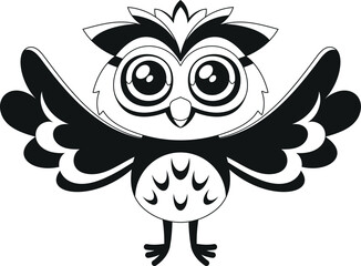 Cute owl black-and-white vector illustration