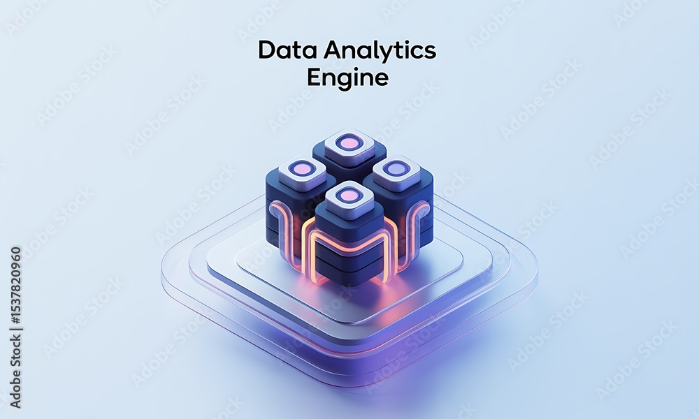 Poster data analytics engine concept: digital core powering a futuristic technology solution, illustrating 