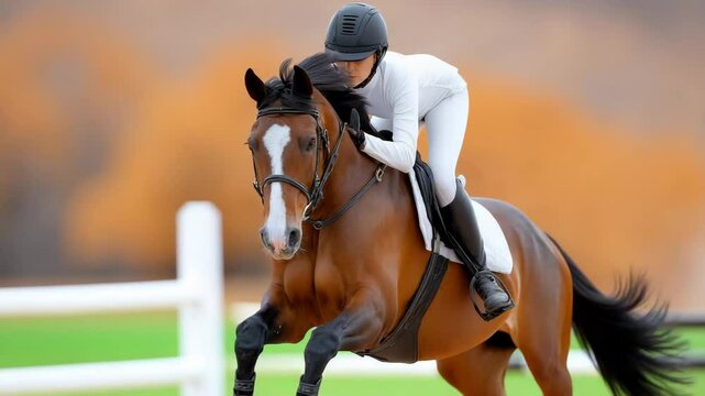 Show Jumping Athlete: A focused equestrian athlete demonstrates skill and precision as they maneuver their horse over a fence.