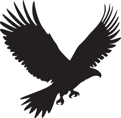 Fototapeta premium A black and white silhouette of an eagle flying against a white background.