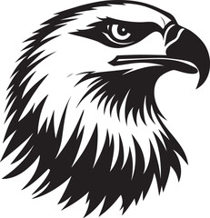 Fototapeta premium A black and white illustration of an eagle's head with a white background.