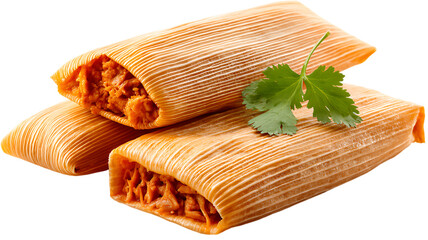 Delicious tamales with chicken filling isolated on transparent background